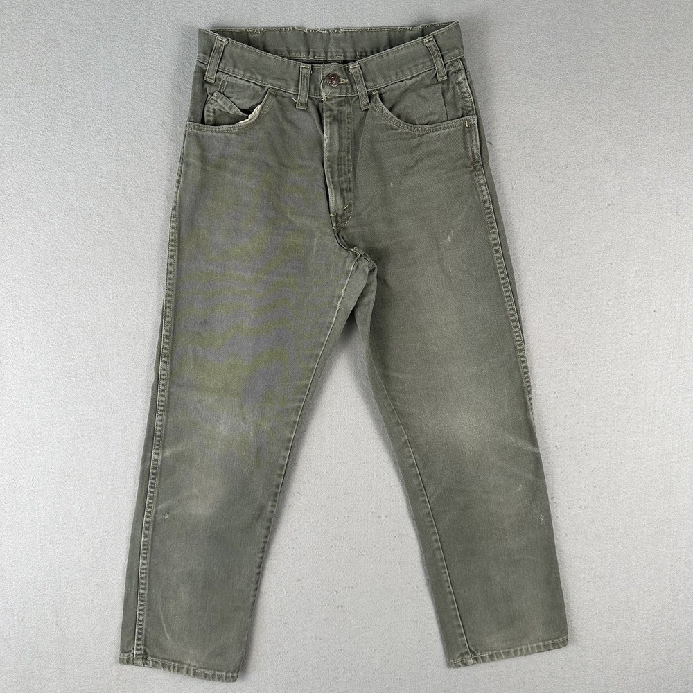 Vtg 60s 70s Levis Big E Jeans 28x25 Olive Gray Straight Leg Talon Zipper
